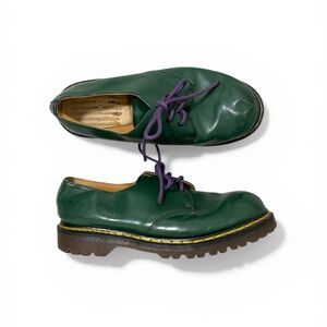 Dr. Martens Green Leather Oxfords with Purple Laces